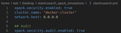 Figure 1. An `elasticsearch.yml` file with X-Pack audit feature enabled