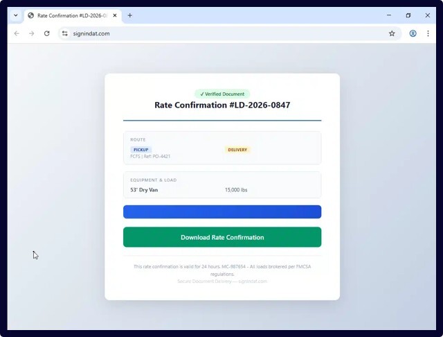 Figure 1. Fake rate confirmation webpage hosted on signindat[.]com.
