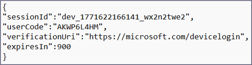 Figure 10. Response from api-device-start endpoint