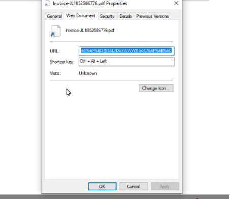 Figure 11. Invoice-JL1852586778 properties showing a URL address