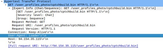 Figure 11. The downloader connects to an IP address using a GET request