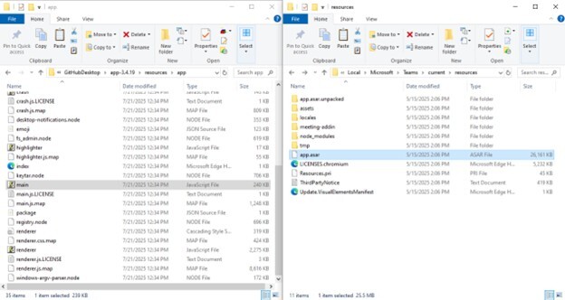 Figure 12. Folder view of GitHub Desktop and Microsoft Teams side by side