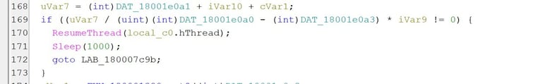 Figure 12. ValleyRat calls ResumeThread() to resume the suspended process.