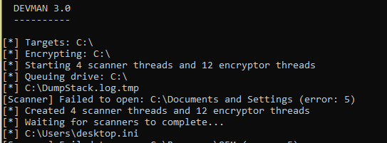 Figure 13. Debug logs when running Vect ransomware