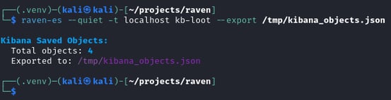 Figure 13. Full export of 4 Kibana saved objects to a local file for offline analysis