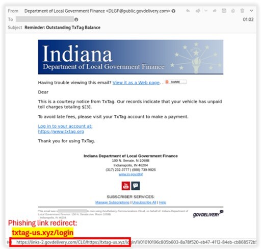 Figure 14. A phishing email impersonating TxTag