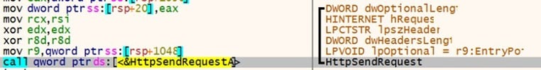 Figure 15. Call to HttpSendRequestA