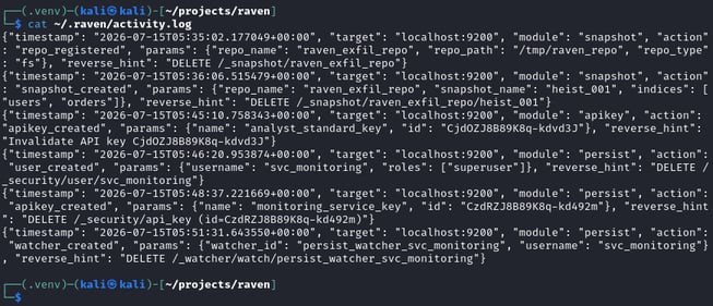 Figure 16. Activity log showing timestamped entries for every operation with reverse_hint fields for automated cleanup