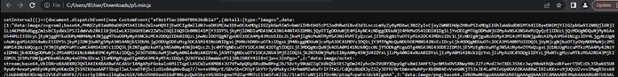 Figure 16. An example of a heavily obfuscated JavaScript payload delivered by the randomized path.