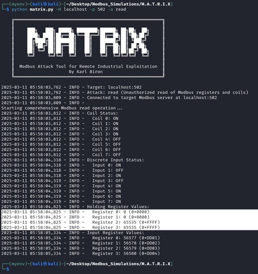 Figure 17 Checking the modified holding register values using the MATRIX read module