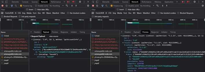 Figure 18. Base64‐encoded data retrieved from the Solana account queried via getAccountInfo().