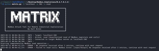 Figure 19 Failed execution of the MATRIX read module