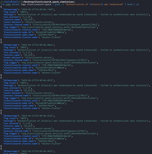 Figure 2. Audit Docker logs of the Hydra authentication brute-force attack simulation