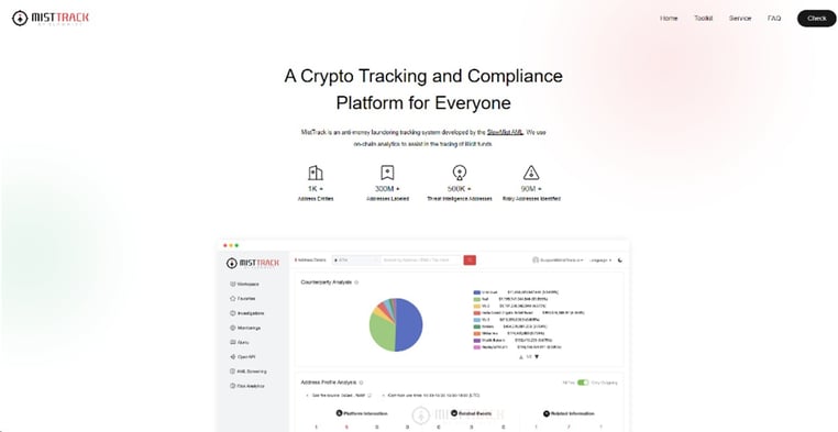Figure 2. Compliance themed dashboard displaying address entries, risk categories, and an investigation panel.