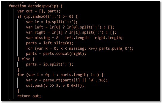 Figure 2. IPv6 decoding routine converting 16-bit segments into raw byte stream