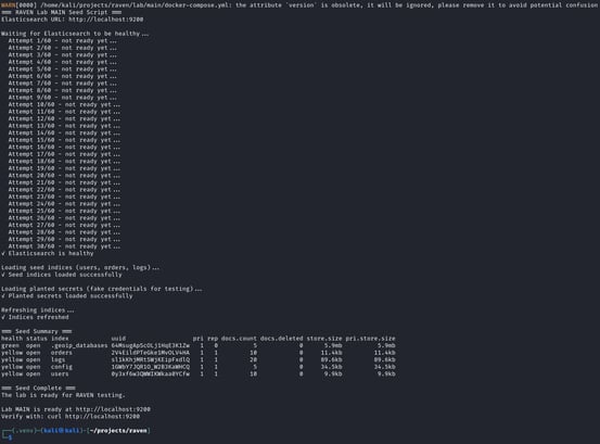 Figure 2. Lab startup (continued) health checks, data seeding with index summary, and ready confirmation
