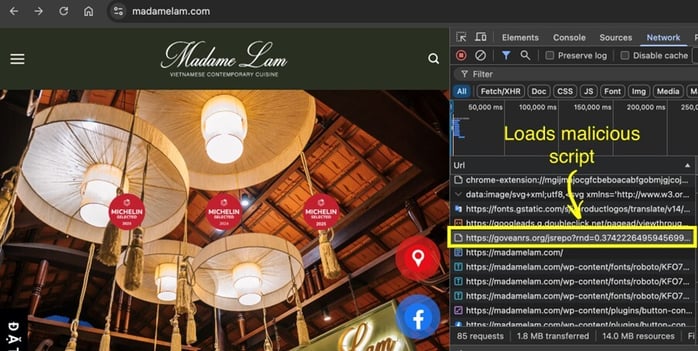 Figure 2. The compromised website loads malicious script