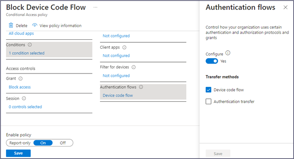 Figure 20. Conditional Access Policies - blocking Device Code Flow