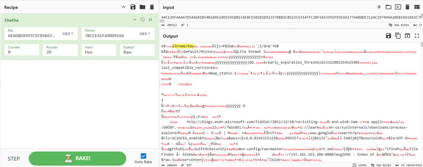 Figure 20. Decrypted contents of the ChaCha20-encrypted application and credential data exfiltration blob