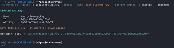 Figure 22. API key created for cleanup demonstration