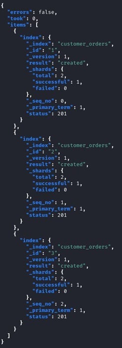 Figure 27. Sample index data bulk upload output