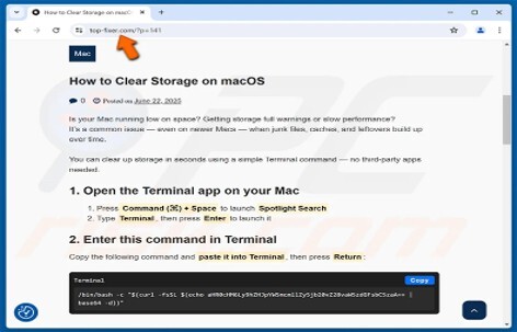 Figure 3. Fake ‘clear storage’ guides are used to execute malicious scripts in a victim’s machine.