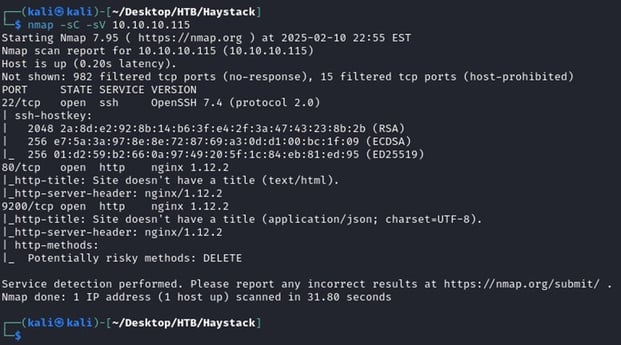 Figure 35. NMAP port scan of the Haystack target (CLI)
