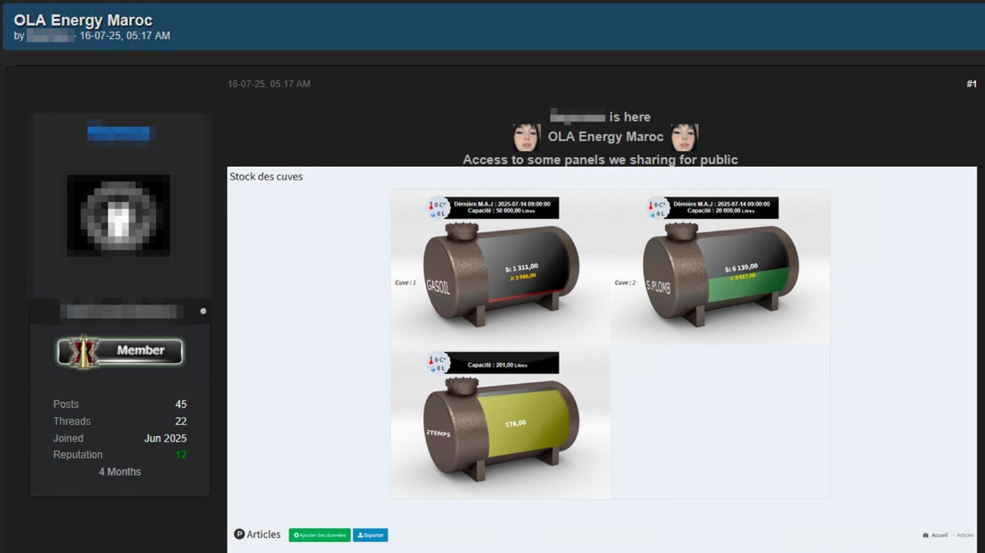 Figure 4. A threat actor shares access to some panels they claimed to have obtained by hacking into an energy company