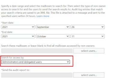 Figure 4. Admin and delegated user accesses in the Mailbox Audit Log