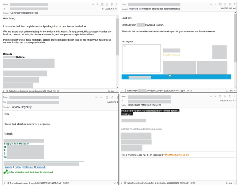 Figure 4. MailMarshal-detected phishing emails with PDF lures
