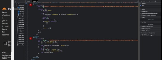 Figure 4. Malicious embedded inline JavasScript code found in the compromised site (end block)