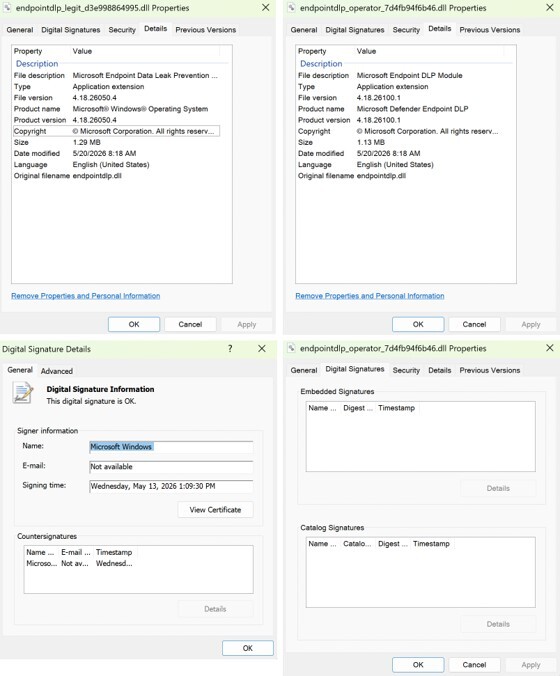 Figure 4. VERSIONINFO spoof legitimate vs operator.