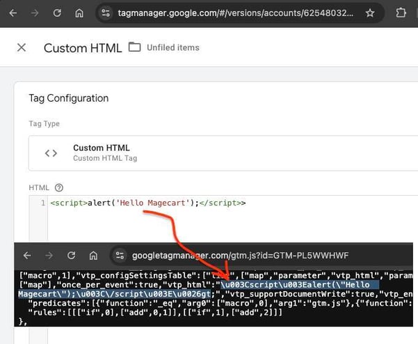 Figure 5. Here’s an example of how threat actors can easily create their own Google Tag Manager (GTM) account and embed a Custom HTML
