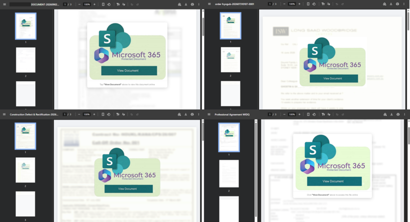 Figure 5. Sample PDF screenshots of a lure that uses Microsoft SharePoint branding