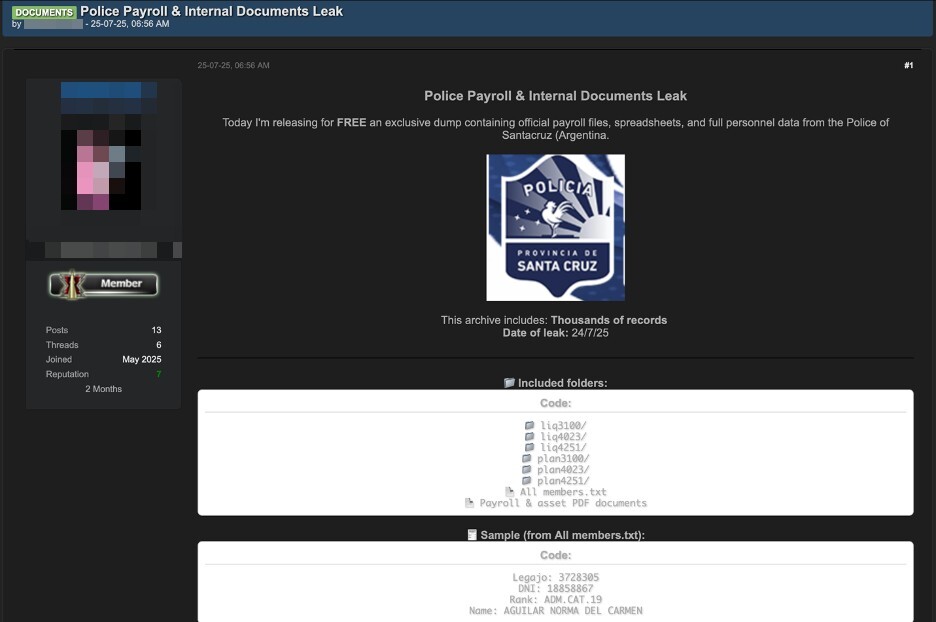 Figure 6. A threat actor leaks private files from the Argentinian police