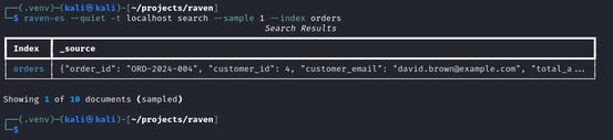 Figure 6. Before orders index contains 10 documents with real order data