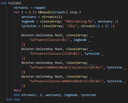 Figure 6. Code example that deletes Windows Registry keys 