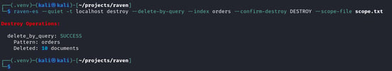 Figure 7. Delete by query executed 10 documents wiped, index structure preserved