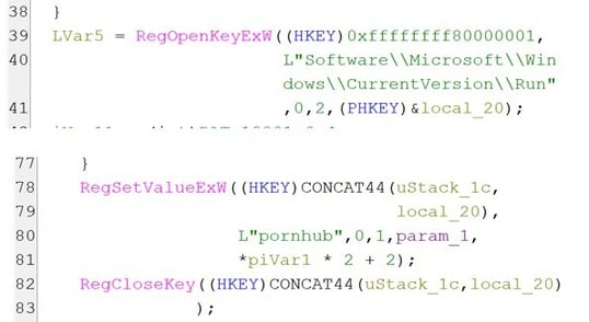 Figure 7. Establishing persistence by creating a registry entry that causes the automatic execution of msword.exe.