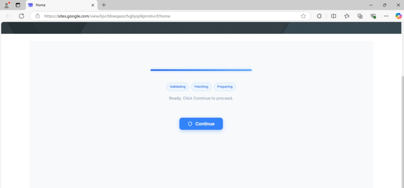 Figure 7. Google Sites hosting the initial landing page